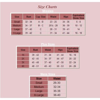 Sating Tapestry Bustier Sizing Chart
