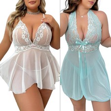 Plus Size Women Sexy Lingerie Lace Dress Underwear Babydoll Nightwear G-String