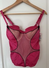 Jezebel Pink Sheer Bustier Corset Lingerie Top 36C Mesh Satin Underwire NWT
