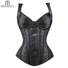 Women Plus Size Boned Brocade Overbust Corset Bustier Top Waist Training Cincher