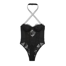 Victoria's Secret Very Sexy Shine Strap Halter Lace Teddy S *Black* NEW!
