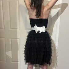 Vintage Betsey Johnson Black Strapless Corset Dress Tulle Ruffle Mesh Bow Size 0