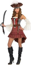 Castaway Pirate Woman Costume Adult Small S 2-4 w/ Dress Hat Sleeves – New