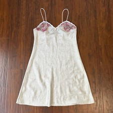 Vintage VAL MODE Slip Dress Womens Sz S Cream Jacquard Lingerie Babydoll Chemise
