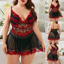 Plus Size Womens Sexy Lace Lingerie Nightdress Babydoll Underwear Nightwear US