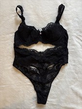 Victoria's Secret Lingerie Teddy Bodysuit Black Floral Lace Thong Cut Out Medium