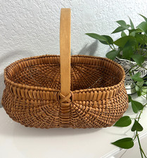 Vintage Buttocks Egg Gathering Wicker Basket with Handle. Hand Woven 18" Long