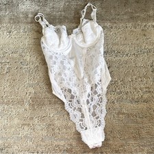 Victoria’s Secret Vintage Teddy Lingerie Bodice Thong Rear Lace White Bridal:34C