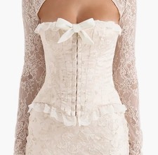 New House Of CB Perdita Metallic-Jacquard Corset In Ivory Size L