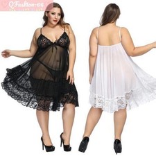 Plus Size Women Sexy Lingerie Lace Night Dress See Through Sleepwear For Ladies