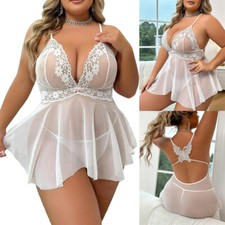 Plus Size Sexy-Lingerie-Lace-Women's-G-string-Underwear-Babydoll-Nightwear-Dress