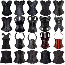 BLACK PUNK WOMEN BONED WAIST TRAINING CORSET OVERBUST LACE UP BUSTIER TOP SHAPER