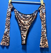XL Women’s Leopard Butterfly Teddy Panty High-Cut Lingerie Thong NEW