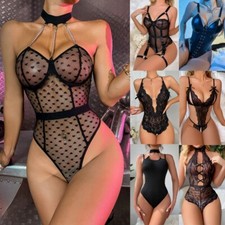 US Womens Sexy Lingerie Lace Babydoll Halter One Piece Teddy Nightgown Sleepwear