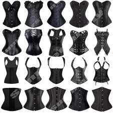 Plus Size Sexy Lace up Boned Corset Overbust Top Punk Waist Cincher Shaper Black