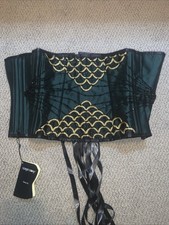 CORSET STORY Womens Sz 36 Stiff Corset Underbust Lace-up Back Jacquard Gothic