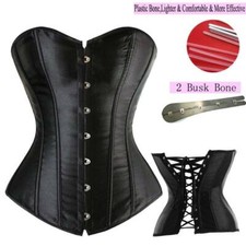 Women Lace Up Boned Bustier Corset Overbust Burlesque Top Waist Cincher Lingerie