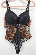 Leopard Lacy Thong Bodysuit Teddy Size 3X Cut Outs Black Fuchsia by Secret