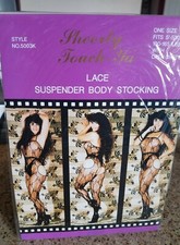 Lingerie Black Lace Suspender Body Stocking Bows Open Crotch One Size 100-165lb 