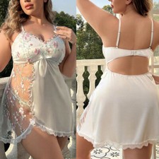 Plus Size Women's Sexy-Lingerie Lace Silk Babydoll Nightwear Sleepwear Dress US