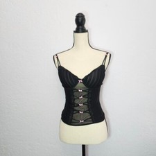 Y2K Black and pink mesh corset top with bow details