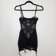Victoria's Secret 34B Black Lace Mesh Sheer Lingerie Garter Bustier Corset