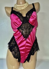 VTG Styl Satin, Frilly Lace, Sheer Back Thong Bodysuit TEDDY PLUS 4XL 4X NEW