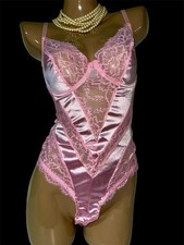 Pink Second Skin Satin & Lace Thong Back Teddy Bodysuit Lingerie XL NEW!