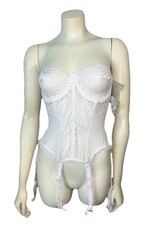 Victoria’s Secret Vintage Lace Sheer Mesh Corset Bra Garter Merry Widow 36 Bride