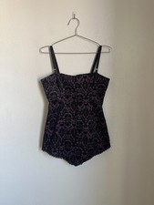 Vintage Y2K LIP SERVICE Women's Jacquard Corset Top in Purple/Black Size LARGE