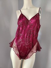 Victoria's Secret Vintage 90s Gold Label Burgundy Jacquard Satin Teddy Lingerie