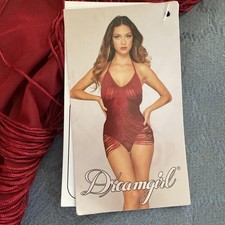 NEW Dreamgirl Stretch Spandex Mesh Halter Teddy with Strappy Back Medium GARNET