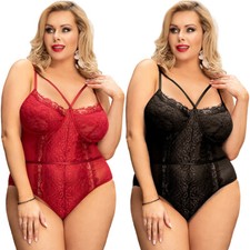 Plus Size Women Ladies Lace Lingerie Snap Crotch Bodysuit Sleepwear Underwear US