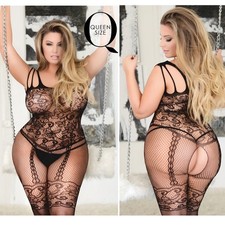 Lingerie Body Stocking Queen Size Mesh Fishnet Garter Sexy Stretch Bodysuit Plus