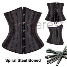 BLACK PUNK WOMEN BONED WAIST TRAINING CORSET OVERBUST LACE UP BUSTIER TOP SHAPER