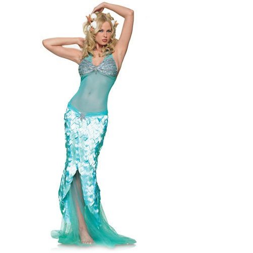 Glittery Mermaid Costume Mesh Halter Dress W/Sequined Top & Scale Skirt
